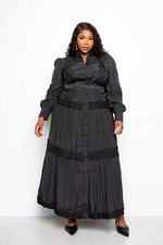 Belted Shirt Dress With Ruffle Detail Black
