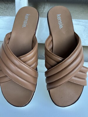 New Kensie Dream Tan Brown Women's Size 9 Quilted Criss Cross Band Sandals.