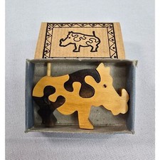 Vintage Handcrafted Matchbox Wooden Warthog Mini Puzzle Figurine Pocket Size