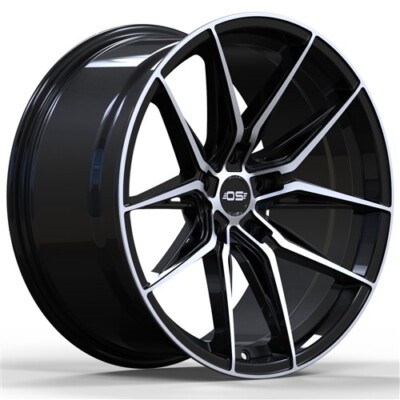 SET OF (4) OS WHEELS Si04 19x9.5 5x112 +38 Gloss Black Machine Face