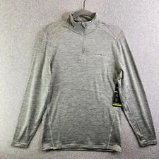 Eddie Bauer Shirt Mens S Gray 1/4 Zip Base Layer Grid Fleece Warmest Heavyweight