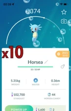 10x Horsea Pokemon Bundle !! Good Chance of Lucky and Good IVs !! Go