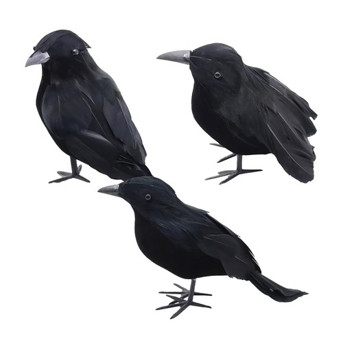 3PCS Halloween Feathered Crows Decor Realistic Raven Birds Halloween Prop Decor - Picture 2 of 9