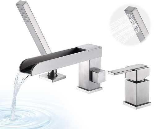 Bathroom Contemporary Waterfall Bathtub Faucet Roman Tub Filler Widespread Fa...