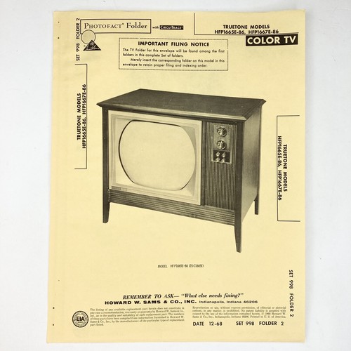 1968 Truetone TV HFP1665E-86 7E-86 Wire Schematic Service Manual Vtg Original - Picture 2 of 2