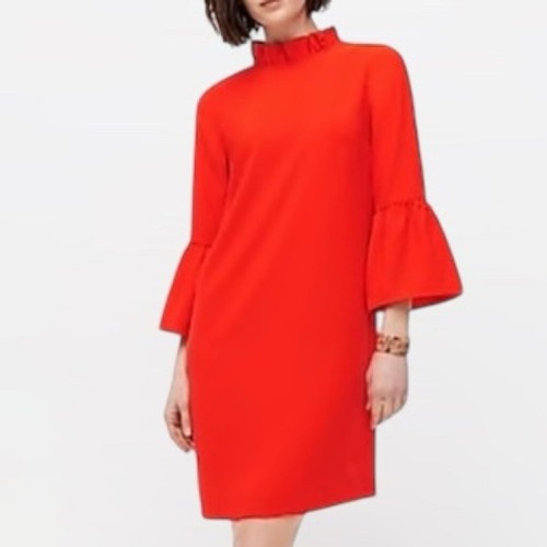 J. Crew Ruffle Neck Bell Sleeve Shift Dress 365 Crepe Brilliant Sunset