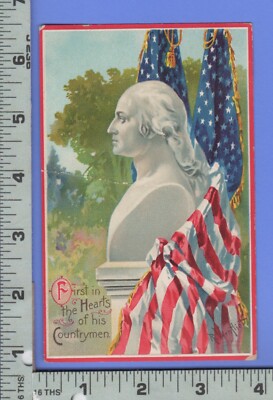 E521 George Washington American flag embossed postcard Laura Cragg Lyndon VT