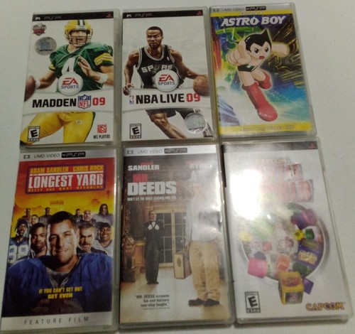 PSP Game and Movie Lot Adam Sandler Puzzle World NBA Live 09 Madden 09 Astro Boy
