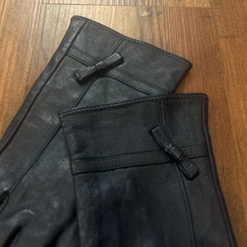 Guantes de cuero suave vintage para mujer talla 8 azul marino 10” azul acento arco clásico Foto 3 de 4