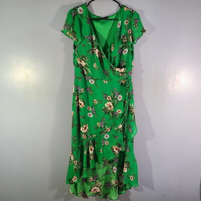 Jodi Kristopher Green Floral Dress Women's Sz L VNeck Elastic Waist Short Sleeve | eBay Jodi Kristopher Green Floral Dress Women's Sz L VNeck Elastic Waist Short Sleeve | eBay