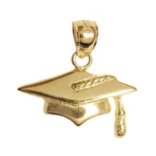 New 14k Yellow Gold Graduation Cap Charm Pendant