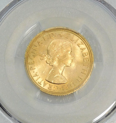 1958 Queen Elizabeth Gold Sovereign PCGS MS63 grande lucentezza appena classificato PQ #N119B - Foto 2 di 4