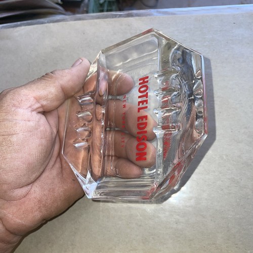 Vintage Hotel Edison New York City Ad Glass Ashtray NY - Picture 6 of 7
