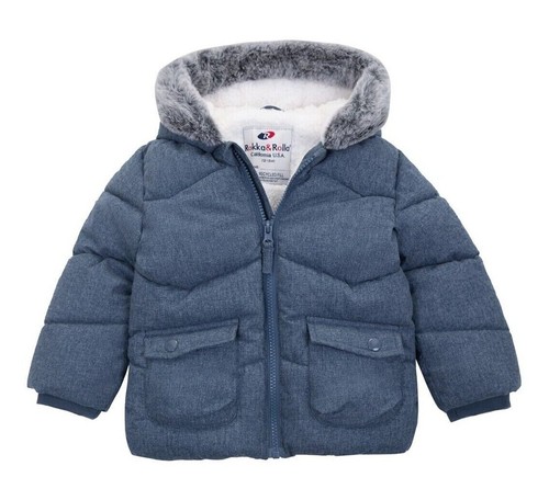 Rokka&Rolla Baby Boys' Soft Mini Fur Lined Puffer Jacket Hooded Winter Coat - Picture 10 of 38