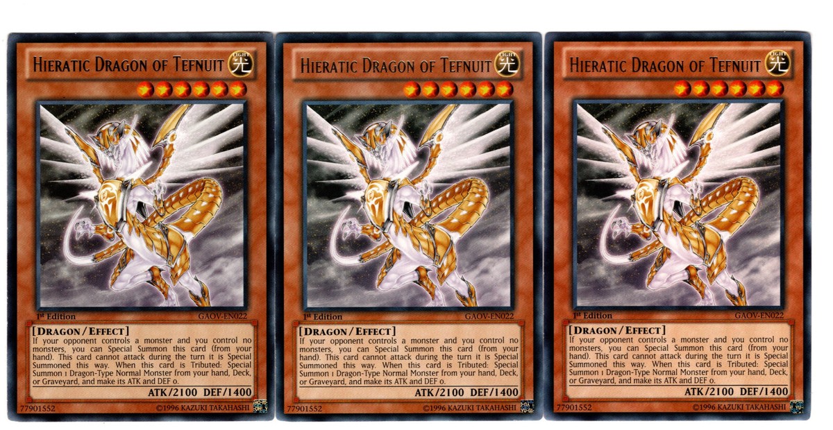 Yugioh 3X Hieratic Dragon of Tefnuit - Rare - 1st Edition - GAOV-EN022 Near  Mint