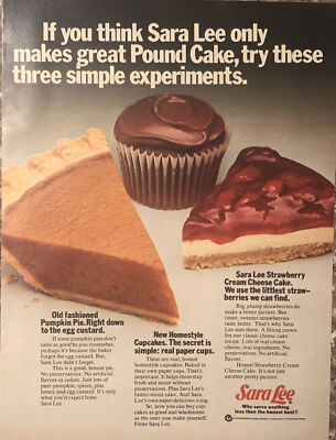 1973 Sara Lee Desserts PRINT AD Pumpkin Pie / Cupcakes / Cheese Cake VTG 1970s