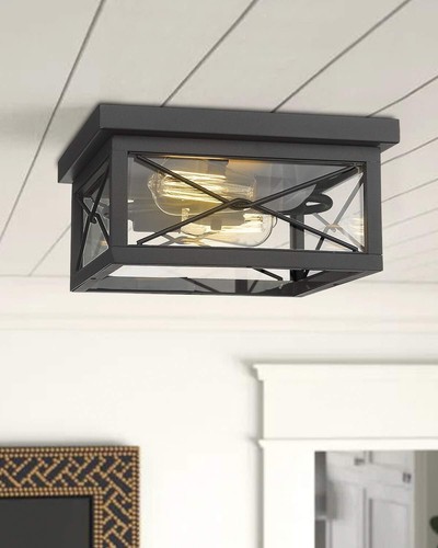 Farmhouse Flush Mount Ceiling Light - Black Finish - Kitchen, Bedroom, Hallway - Picture 7 of 8