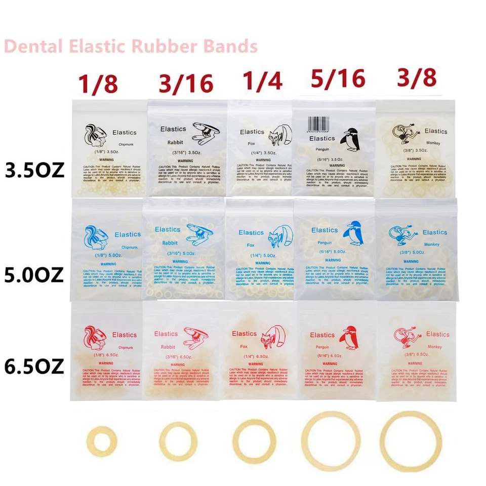 US Dental Orthodontic Elastics Rubber Bands Ortho Latex Braces 3.5 5.0 6.5 OZ - Image 2 of 4