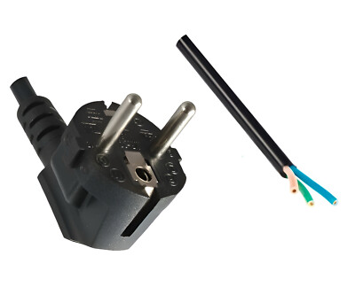 DINIC Netzkabel VDE, Schuko 90°/Open End, 0.75 mm², schwarz, 3m
