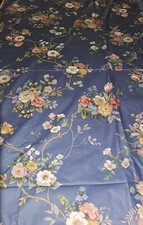 Atelier Originals Floral Print On Blue Colorful Decorators Fabric 5 Yards X 55"W