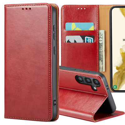 Hülle Leder für Samsung Galaxy GALAXY Lederhülle Handyhülle Flip Case Rot Tasche