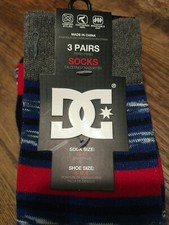 DC SKATER SOCKS 3 PAIR MULTI COLOR Shoe Size 6-12.5