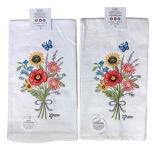 Set of 2 FLOWER MARKET Embroidered Terry Kitchen Towels by Kay Dee Designs