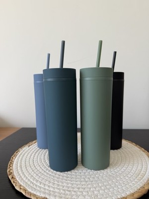 Links Blau 16oz/473ml Becher Tasse mit Strohhalm & Deckel Matt Wasserflasche Wiederverwendbar