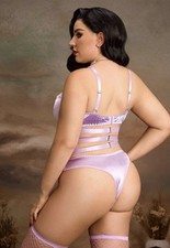 NEW Glossy 2nd Skin satin Lingerie Set Panties 1XL Bra Garter Belt Stockings