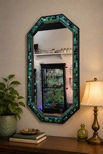 Espejo de pared octogonal de mosaico verde -