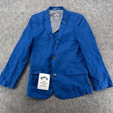 Appaman Fine Tailoring Boys Two Button Blue 100 Linen Sport Coat Blazer 12 NEW