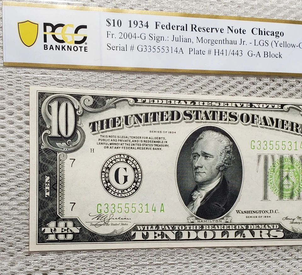 1934 $10 Federal Reserve Note LGS Light Lime Green Seal Chicago, IL PCGS 50 Nice - Image 4 of 4