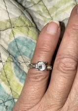 Vintage 925 Sterling Silver Clear CZ Engagement Style Ladies Band Ring Sz 5 1/4