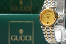[Near MINT w/ Box] GUCCI 9000L Gold Dial Date Quartz Women's Watch From JAPAN