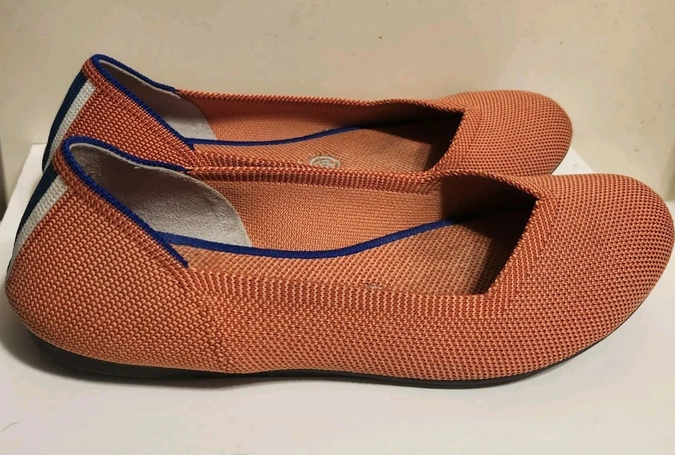 Mocasines Rothy’s "The Orginal Flat" naranja/azul a rayas punta redonda talla 8 Ret.$150 Foto 3 de 4