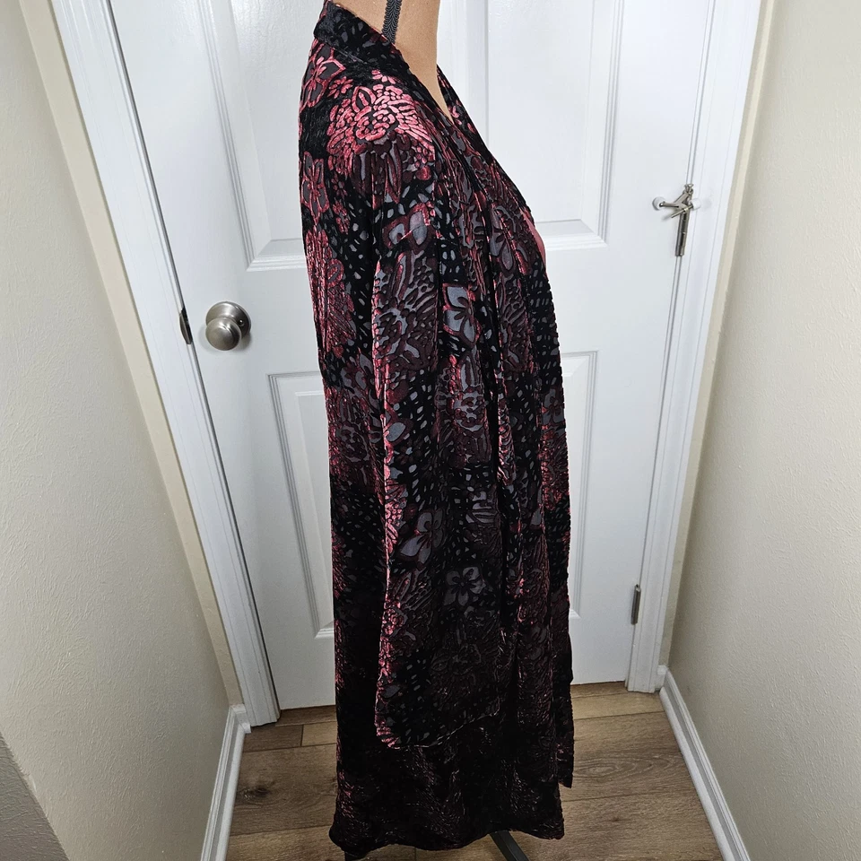 New Ashley Stewart Kimono Womens Size 18/20 Red Black Burnout Velvet Open - Image 4 of 4