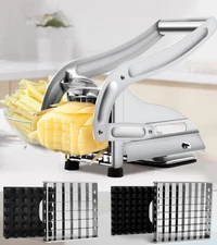 French Fry Cutter with 2 Blades, Professional Potato Cutter Stainless Steel, Pot