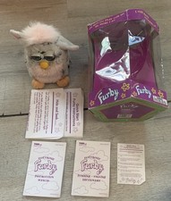 Vintage Furby Leopard Gray Pink Spotted With Box 1998 Tiger Toys Works Used