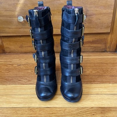 Marc by Marc Jacobs Leather Suede Boot Zip Buckles Women 38.5/7.5