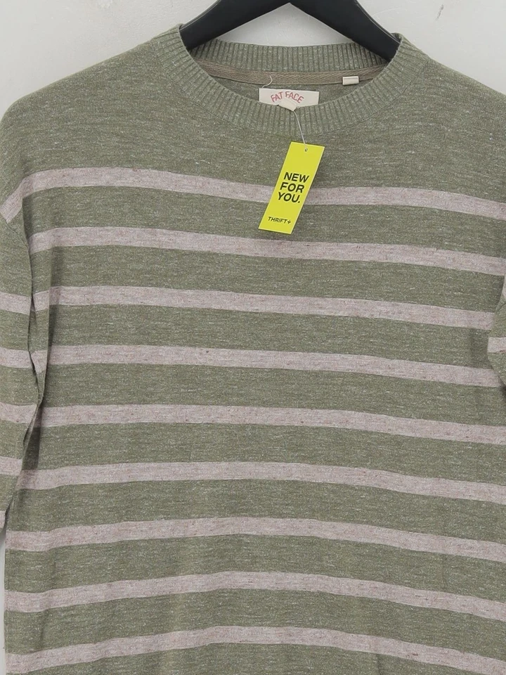 Fat Face Women's Jumper UK 6 Green Striped 100% Cotton Crew Neck Pullover - Image 3 of 4