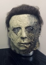 Adult Unisex Latex Full Face Horror Mask w/ Hair, White/Black One Size Halloween
