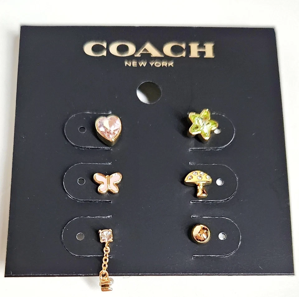Juego de 6 pendientes Coach mariposa y estrella que no coinciden dorados multicolor latón nuevos con etiquetas Foto 2 de 4