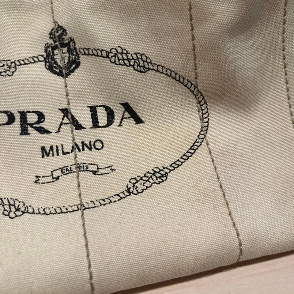 PRADA Authentic Canapa White Canvas Tote Handbag Shoulder Bag From Japan - Image 2 of 4