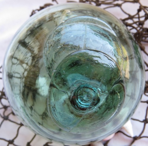 JAPANESE GLASS FISHING FLOAT 3.5" Sea Green w/Patch & Seal +Net/Shells USA BZ - Picture 4 of 10