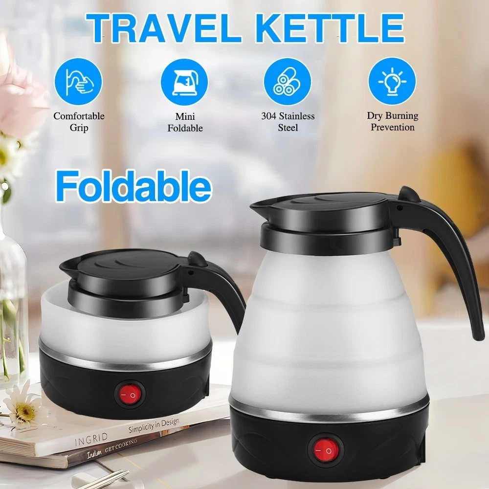 Travel Car Foldable Electric Kettle Anti-Slip Portable Tea Coffee Jug 600ML