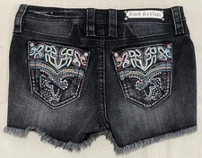 Rock Revival Nuri Women's Embellished Black Denim Shorts Mid-Rise Stretch Sz 29