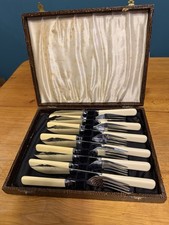 12pc Stainless Steel Knife & Fork Set, Cream Plastic Handles, Case, 6