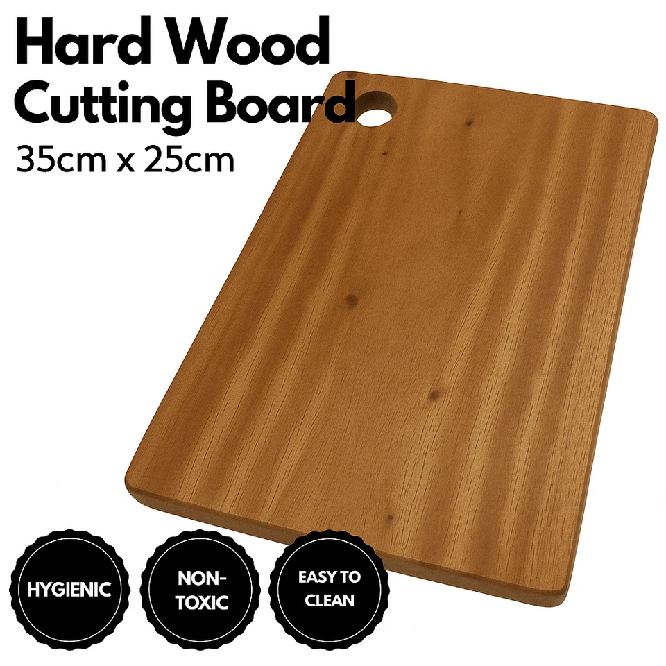 Hard Wood Hygienic Cutting Wooden Chopping Board Natural Kitchen 35 x 25 x 2cm