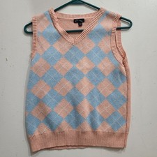 Gilrs Sz 10/12 -Art Class Pink Argyle Knit Vest Sleeveless Y2K Preppy