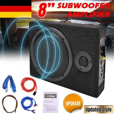 8'' 800 Watt Auto Untersitz Subwoofer Kompakt Kfz Aktiv Bassbox Mit Kabel Set XY